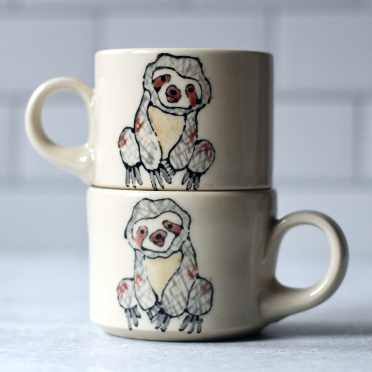 Espresso Cups - Sloths (set of 2 small mugs) - Abby Berkson Ceramics
